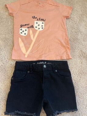 Black cut off shorts with top girl size 8 medium